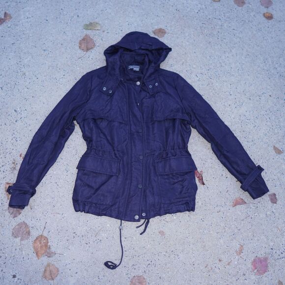 Vince Tencel Utility Jacket Navy Blue XS Hooded Adjustable Quiet Luxury - Picture 3 of 16